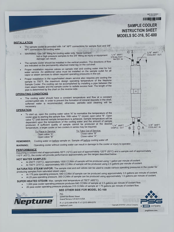 Neptune SC-316 Sample Cooler Instruction Sheet